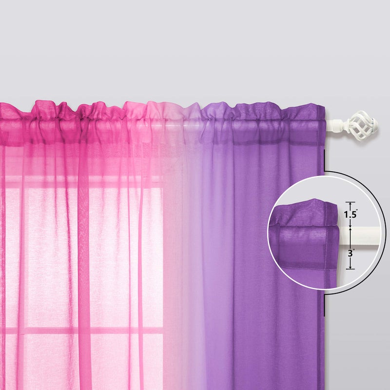 KOUFALL Room Decor for Teen Girls Bedroom Decoration Pink and Purple Sheer Kids Curtains Set of 2 Panels 52 x 84 Inch Length - Image 3